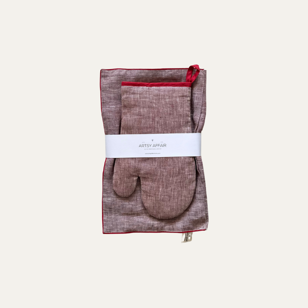 Linen Apron and Glove Set, Various Colors