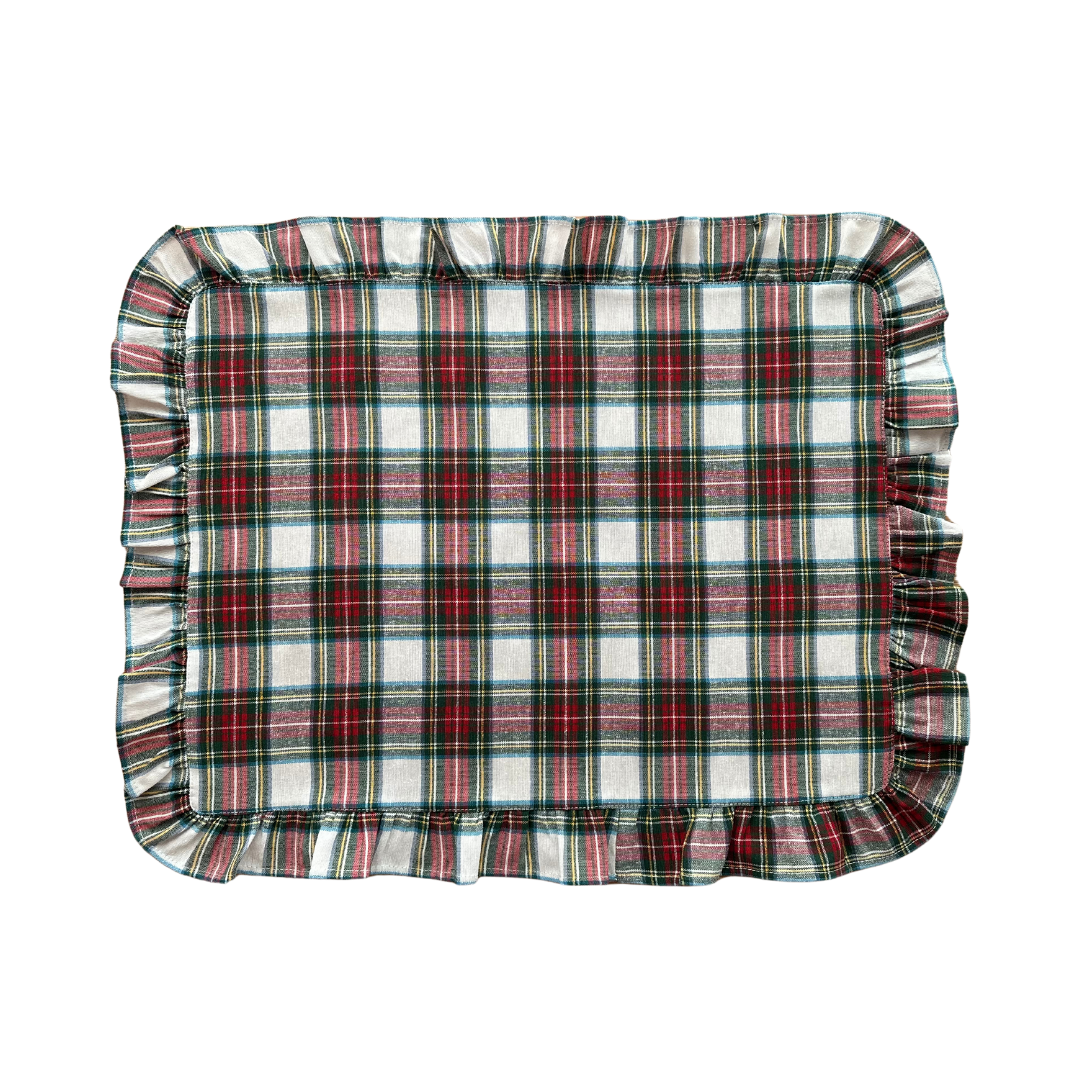 Napperon Tartan avec Volant, Rouge et Vert