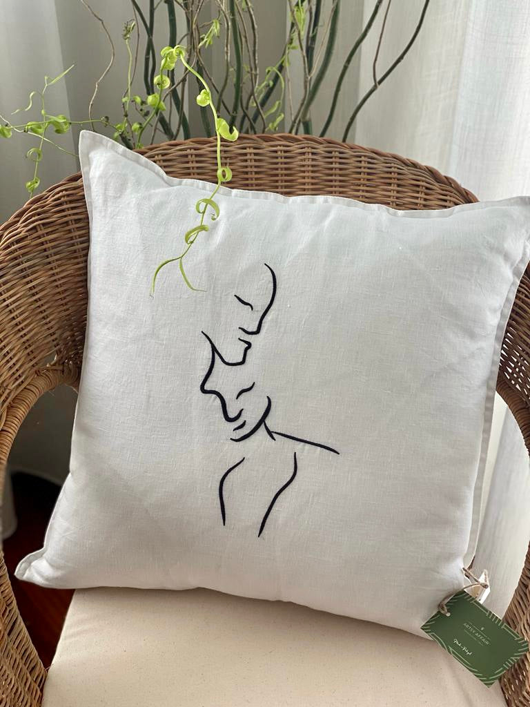 Embroidered Linen Cushion Cover, Love