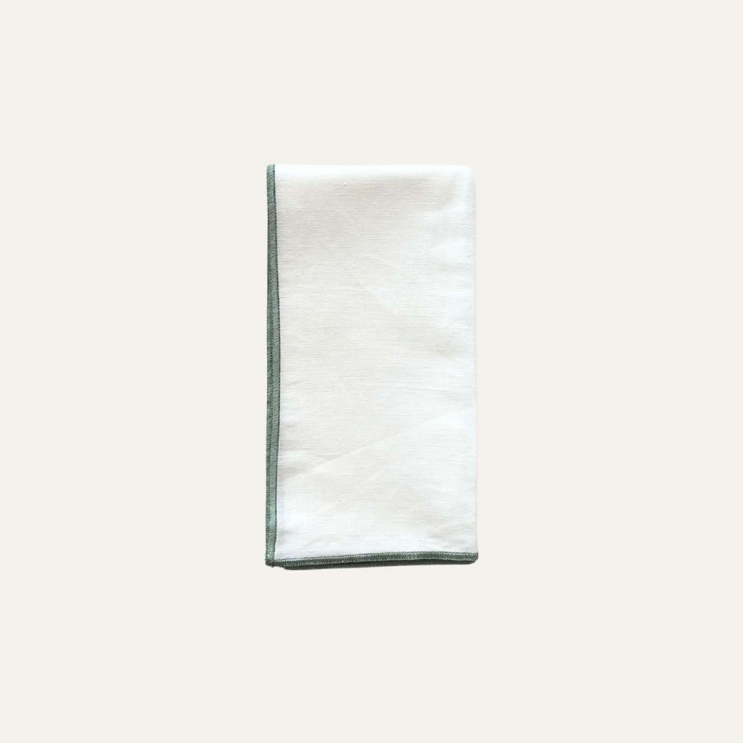 White and Green Linen Napkin