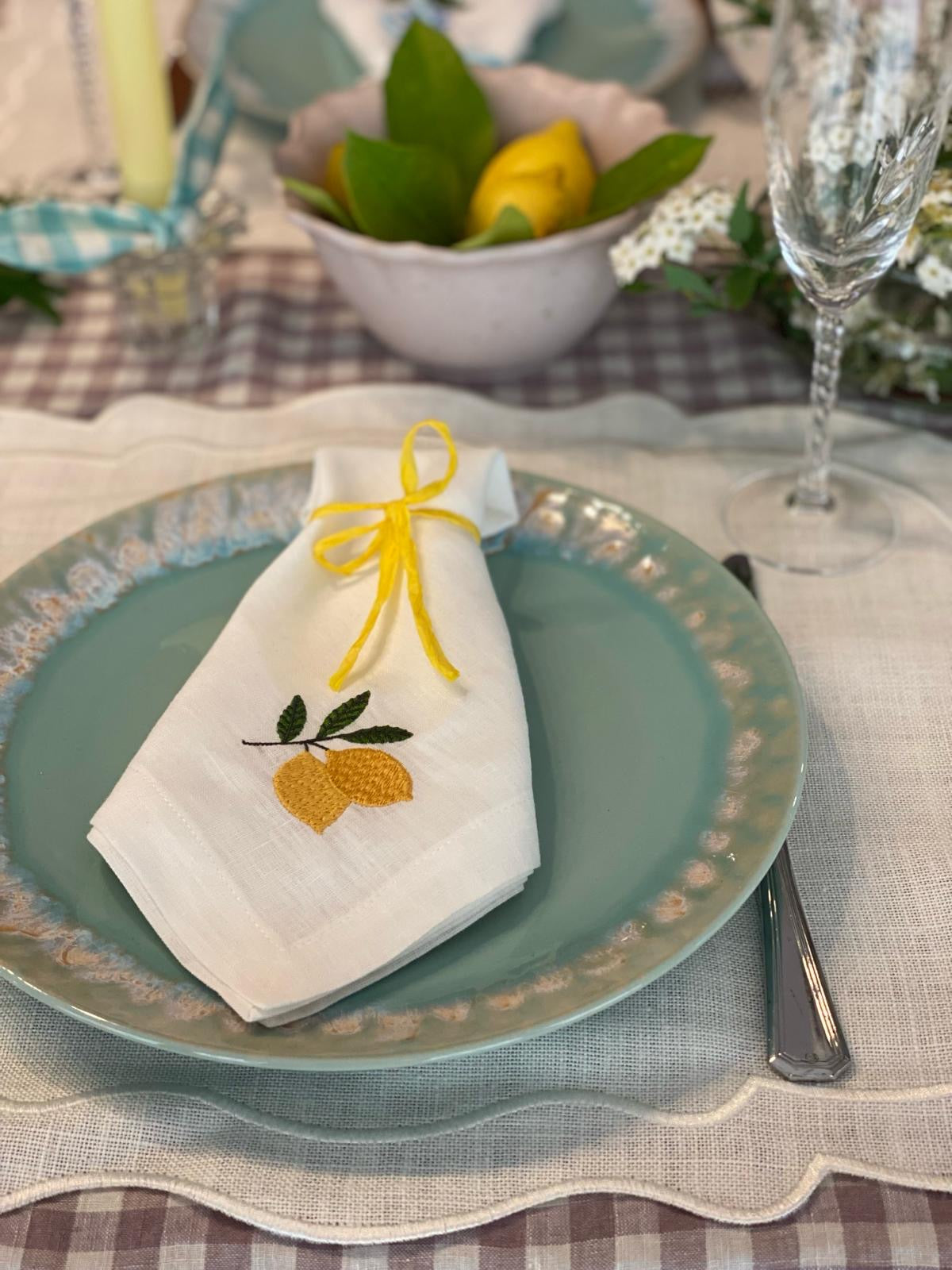 Serviette en Lin Brodée, Lemon