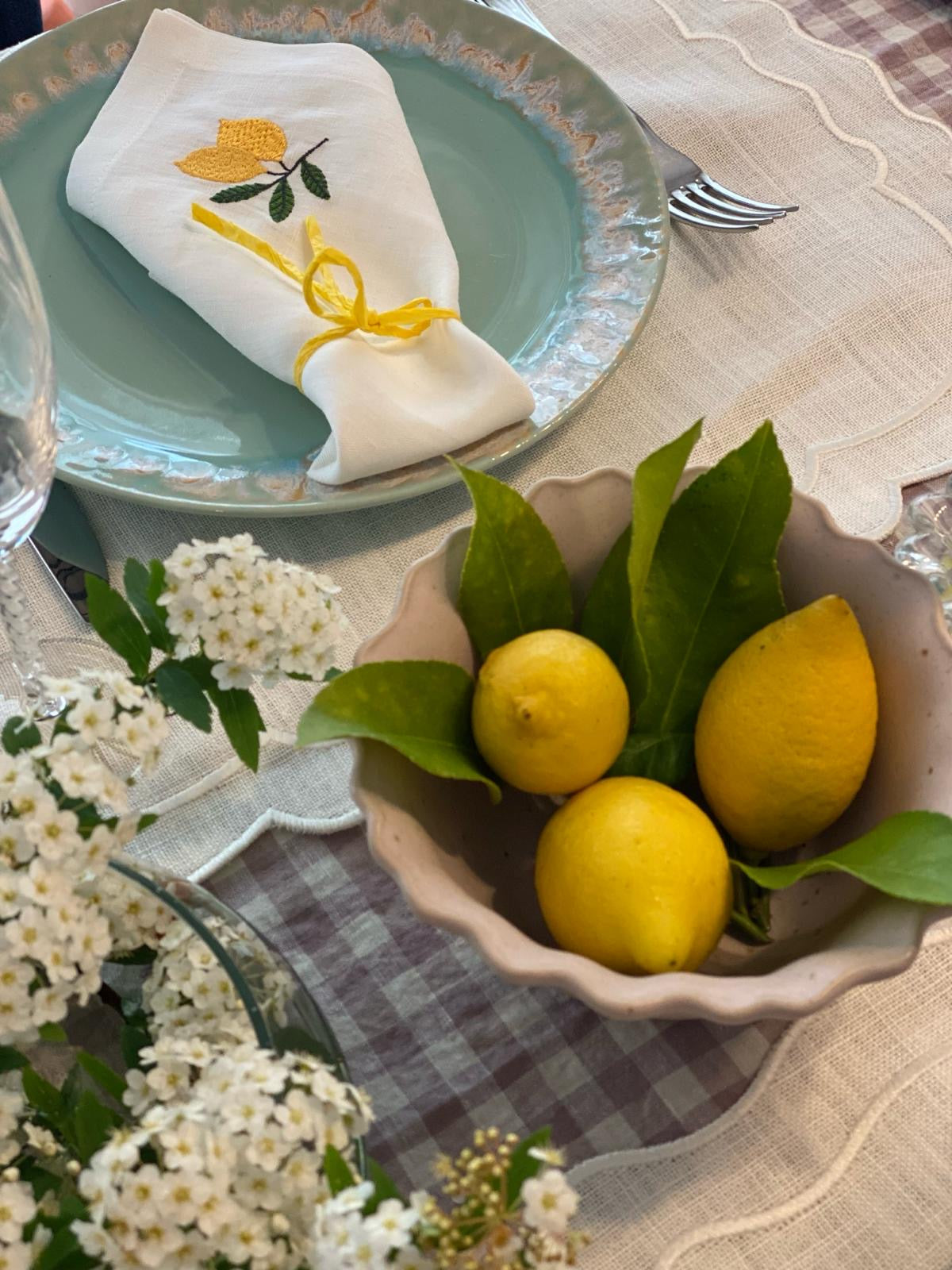 Embroidered Linen Napkin, Lemon