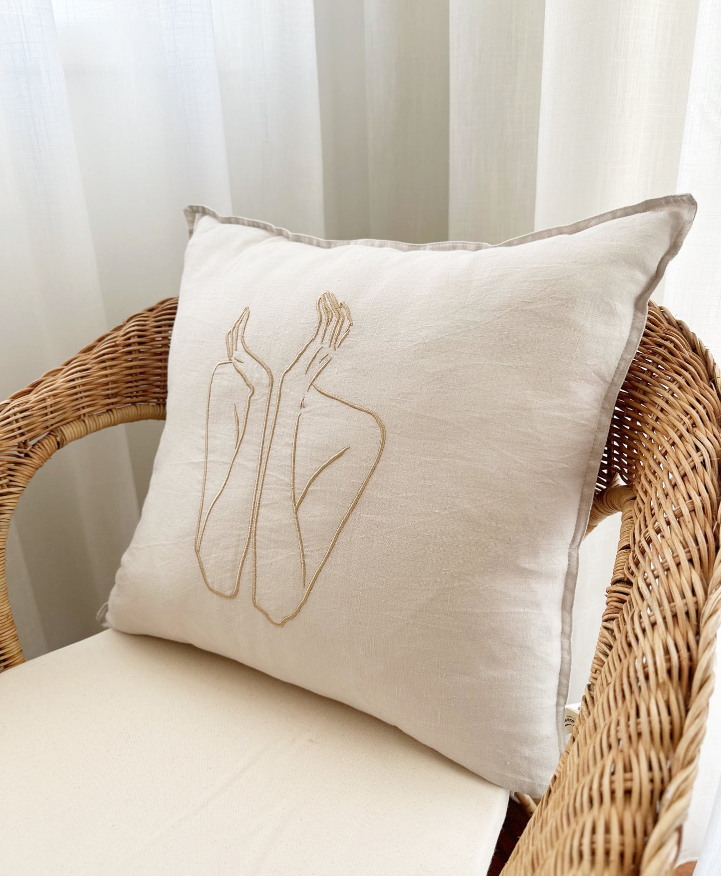 Embroidered Linen Cushion Cover, Contemplation