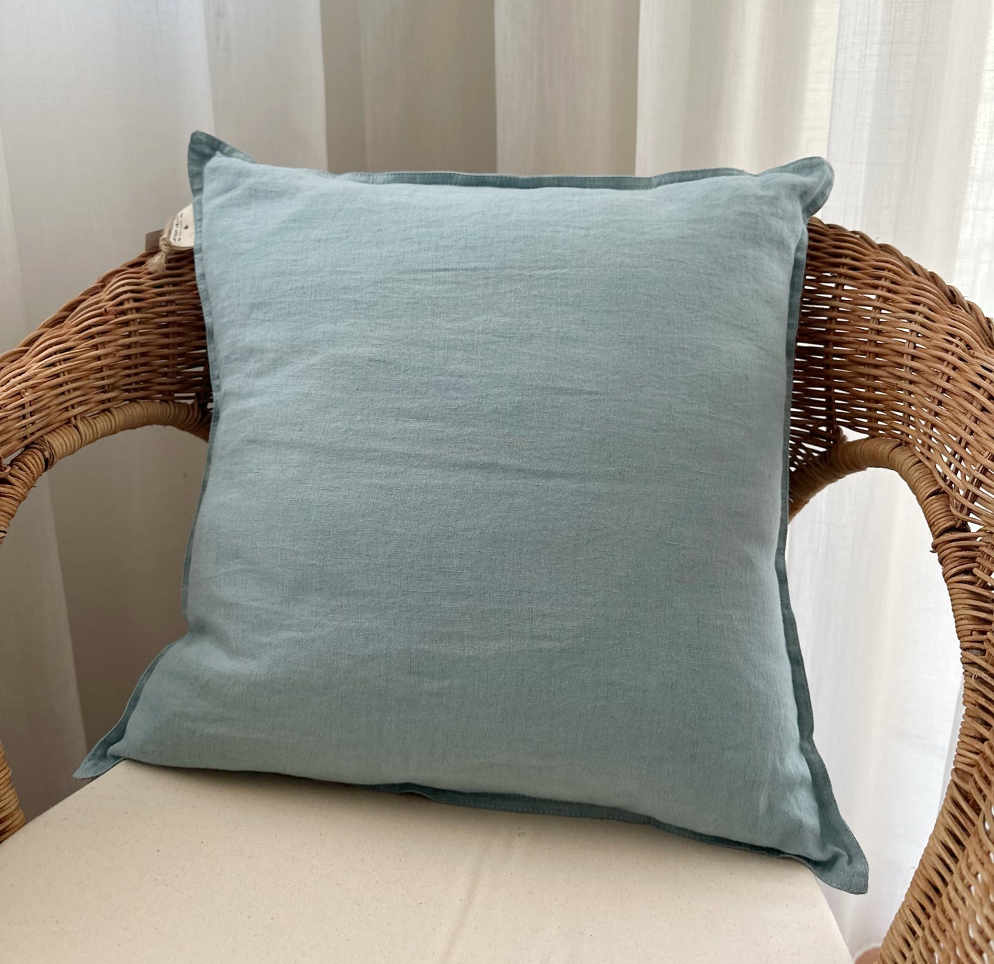 Housse de Coussin en Lin, Bleu Clair