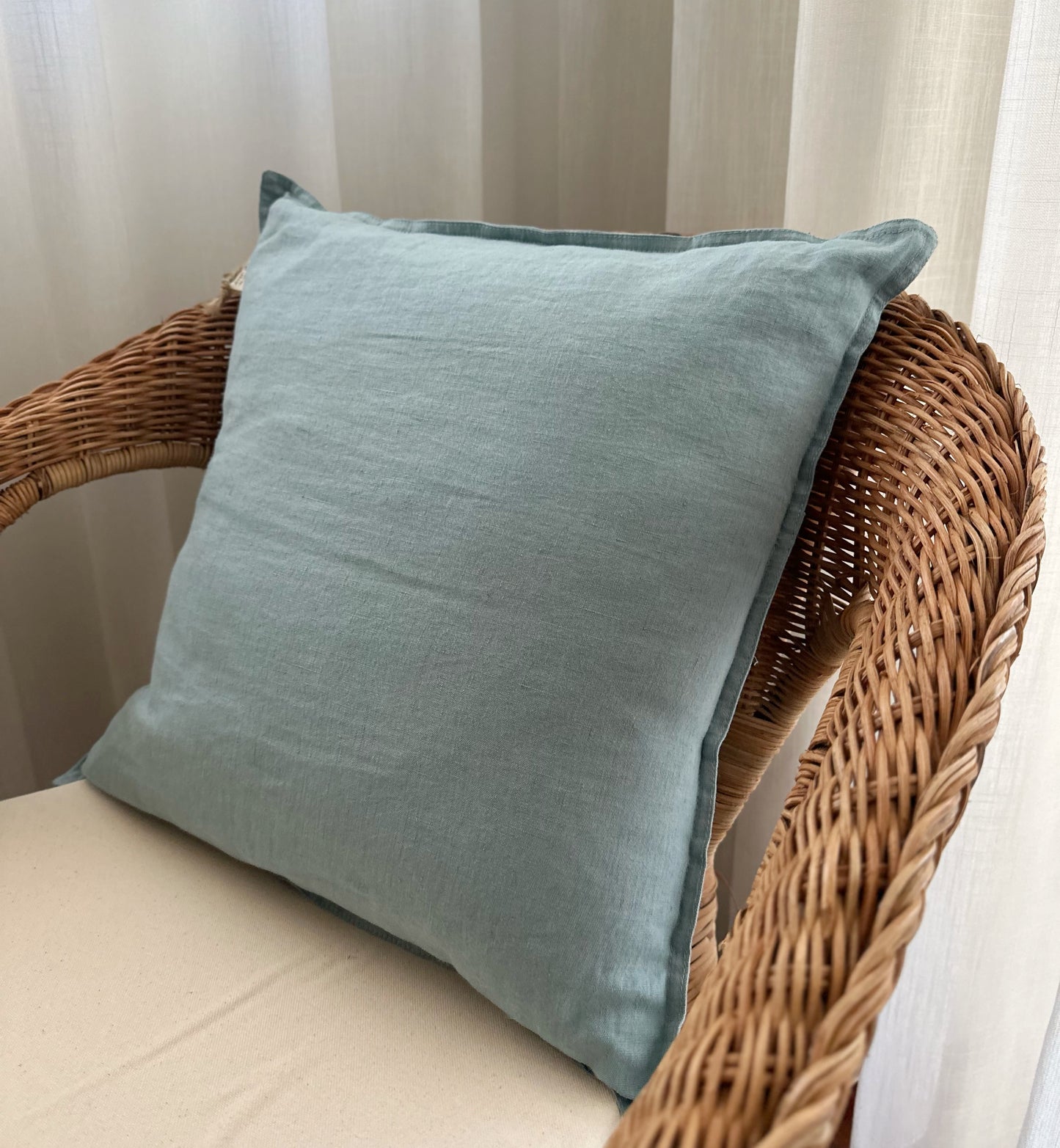 Housse de Coussin en Lin, Bleu Clair