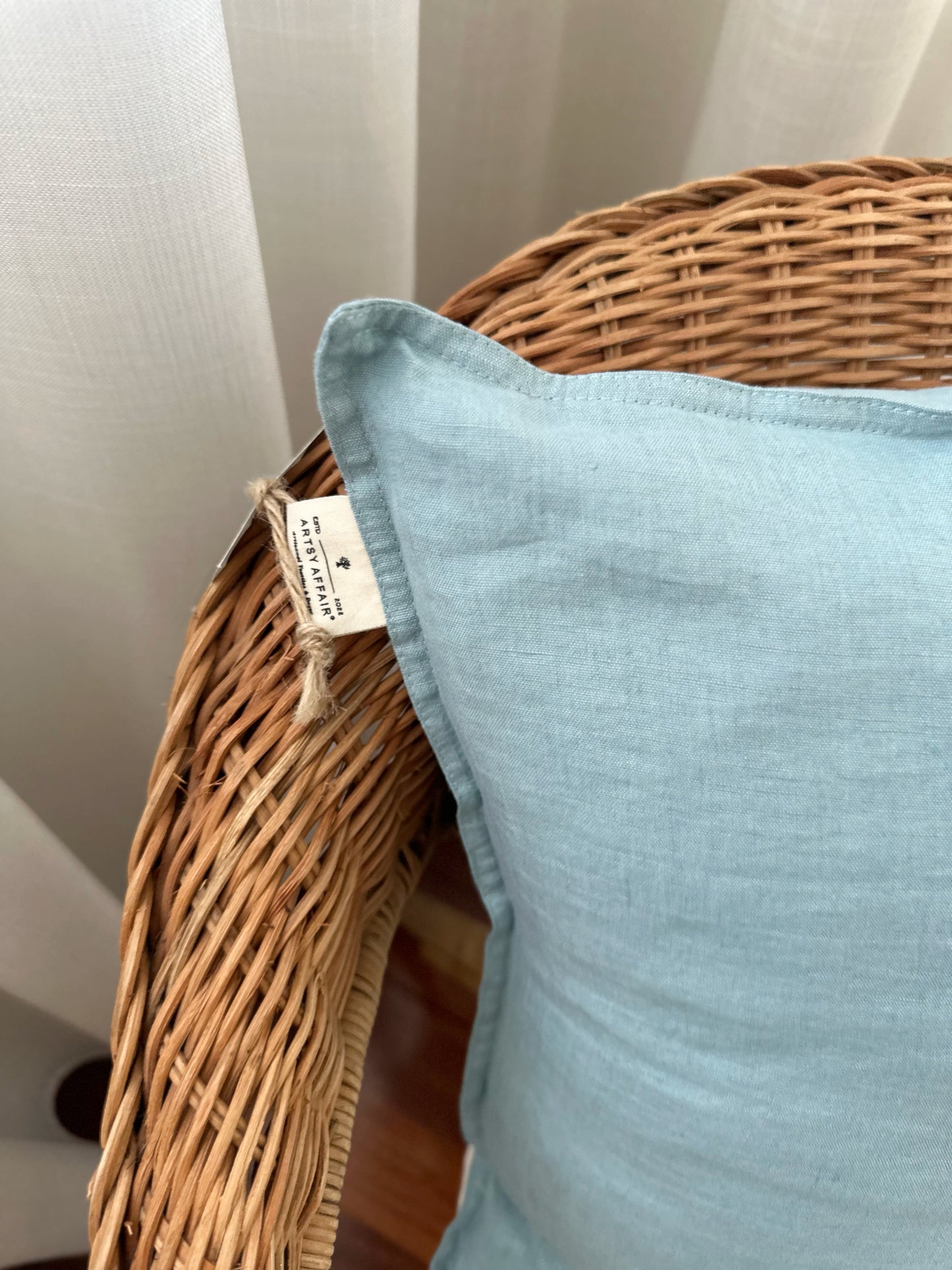 Housse de Coussin en Lin, Bleu Clair