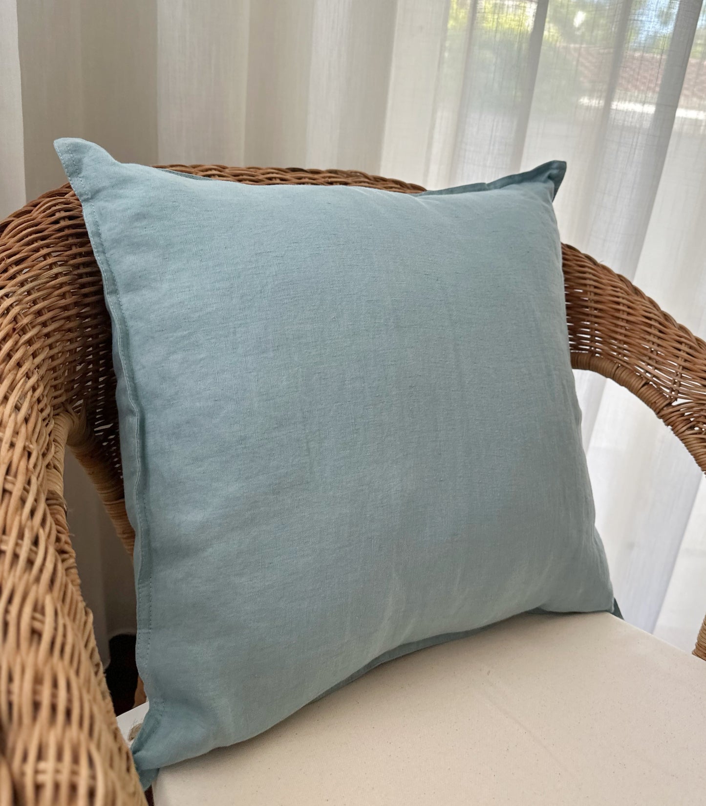 Housse de Coussin en Lin, Bleu Clair