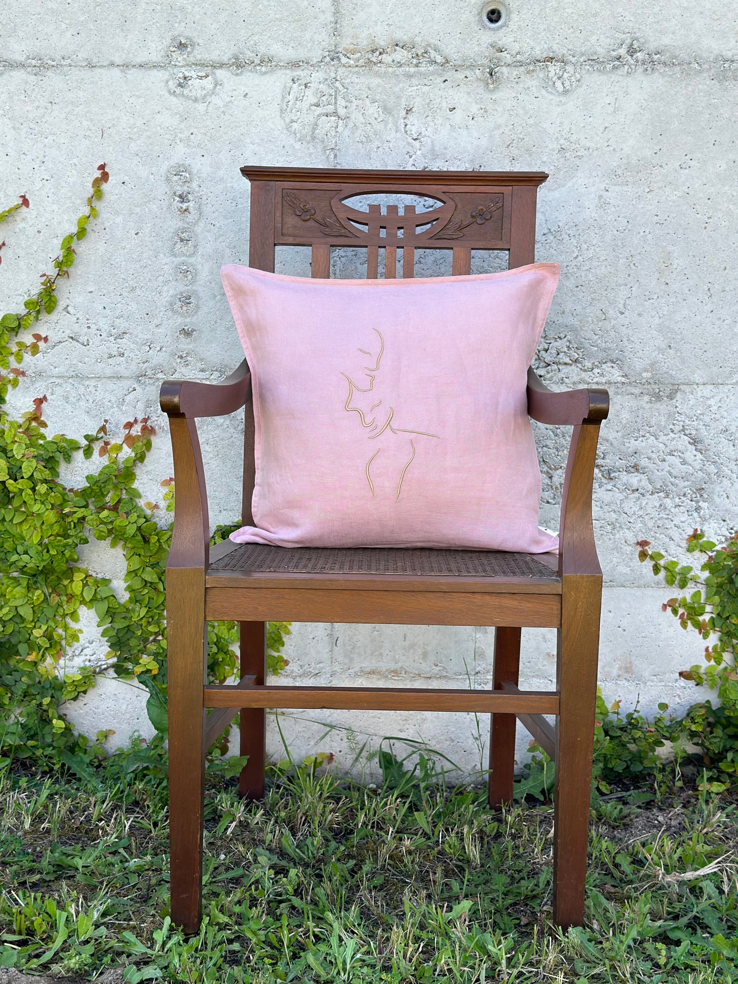 Embroidered Linen Cushion Cover, Love