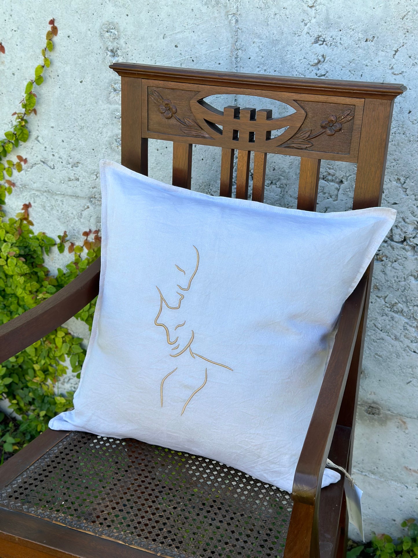 Embroidered Linen Cushion Cover, Love