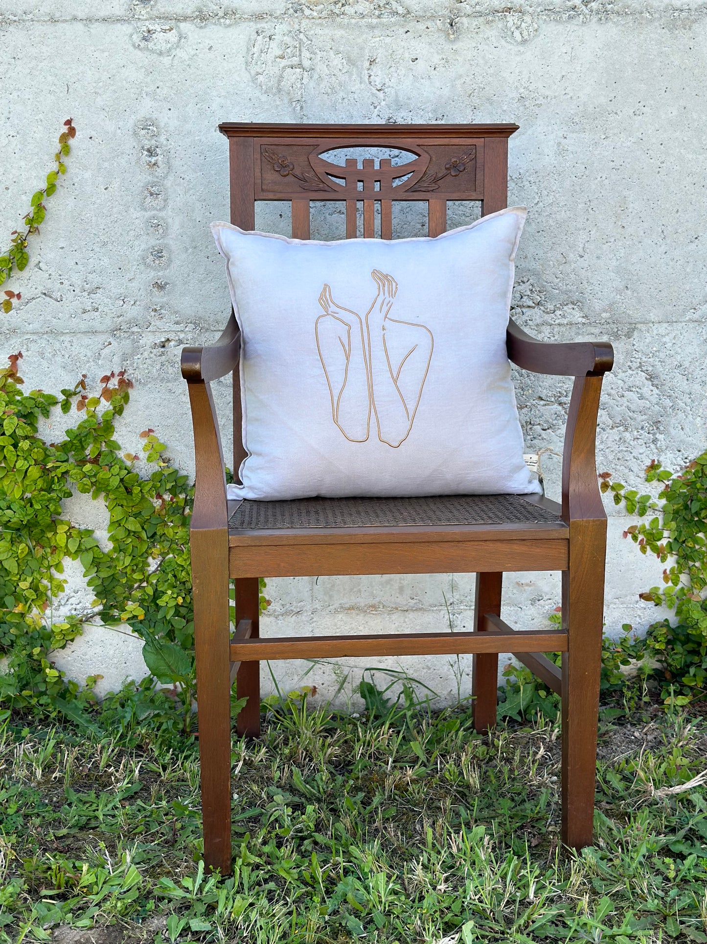 Embroidered Linen Cushion Cover, Contemplation