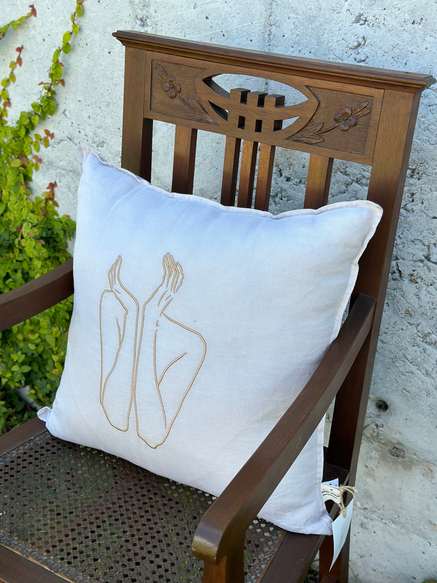 Embroidered Linen Cushion Cover, Contemplation