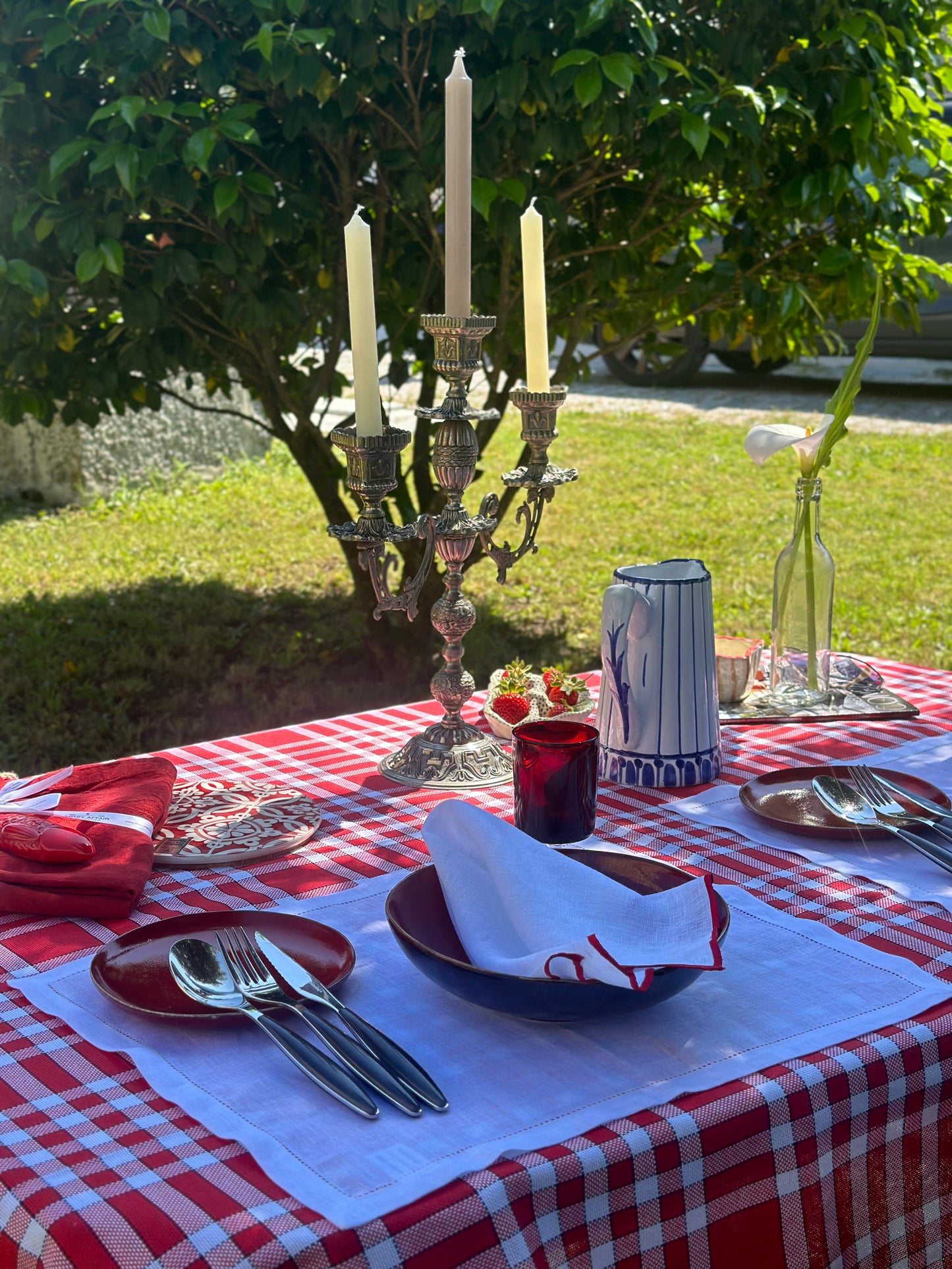 White and Red Linen Napkin