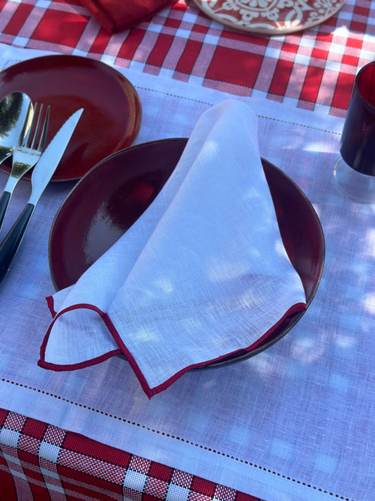 White and Red Linen Napkin