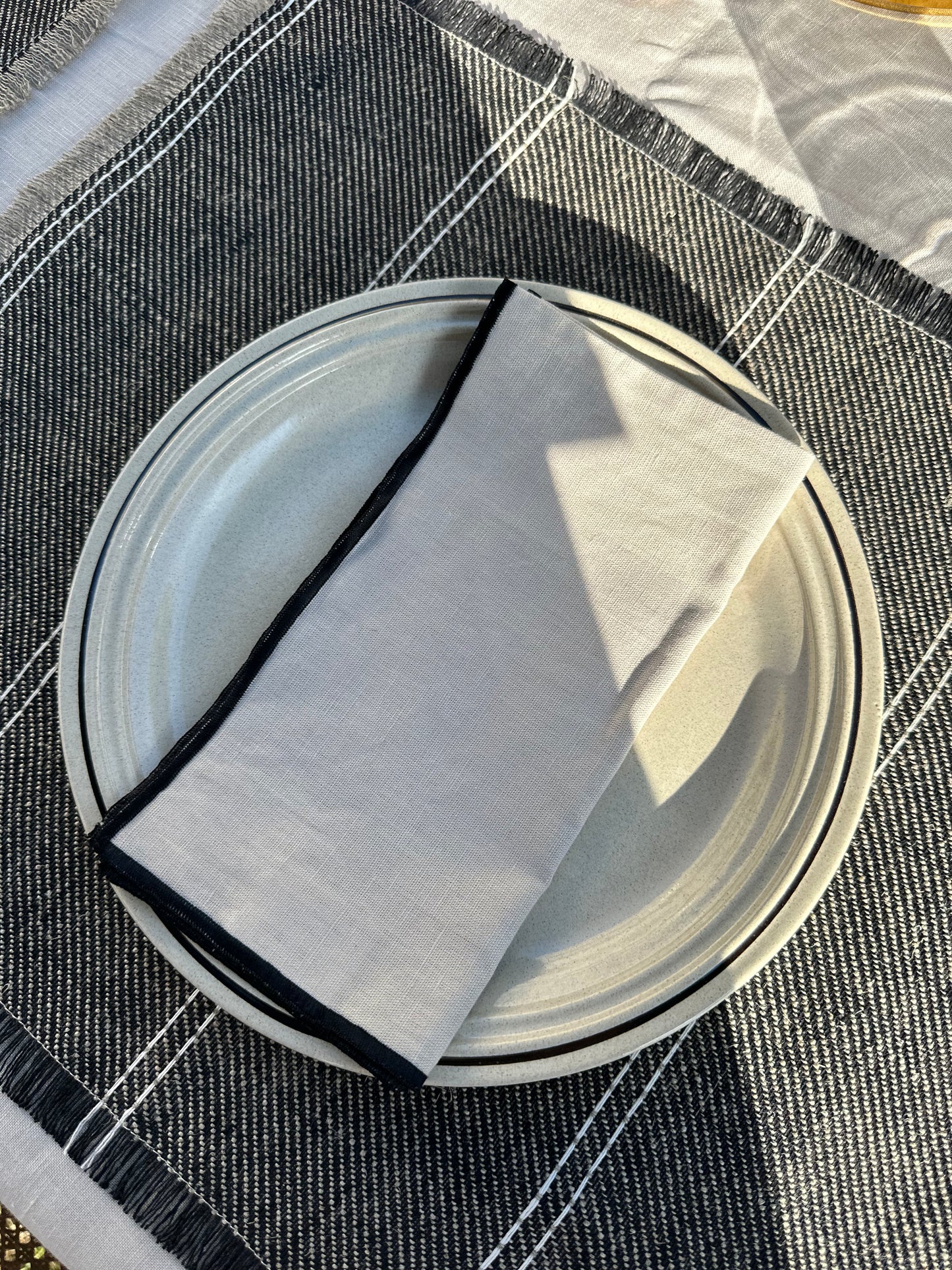 Pearl Linen Napkin with Black