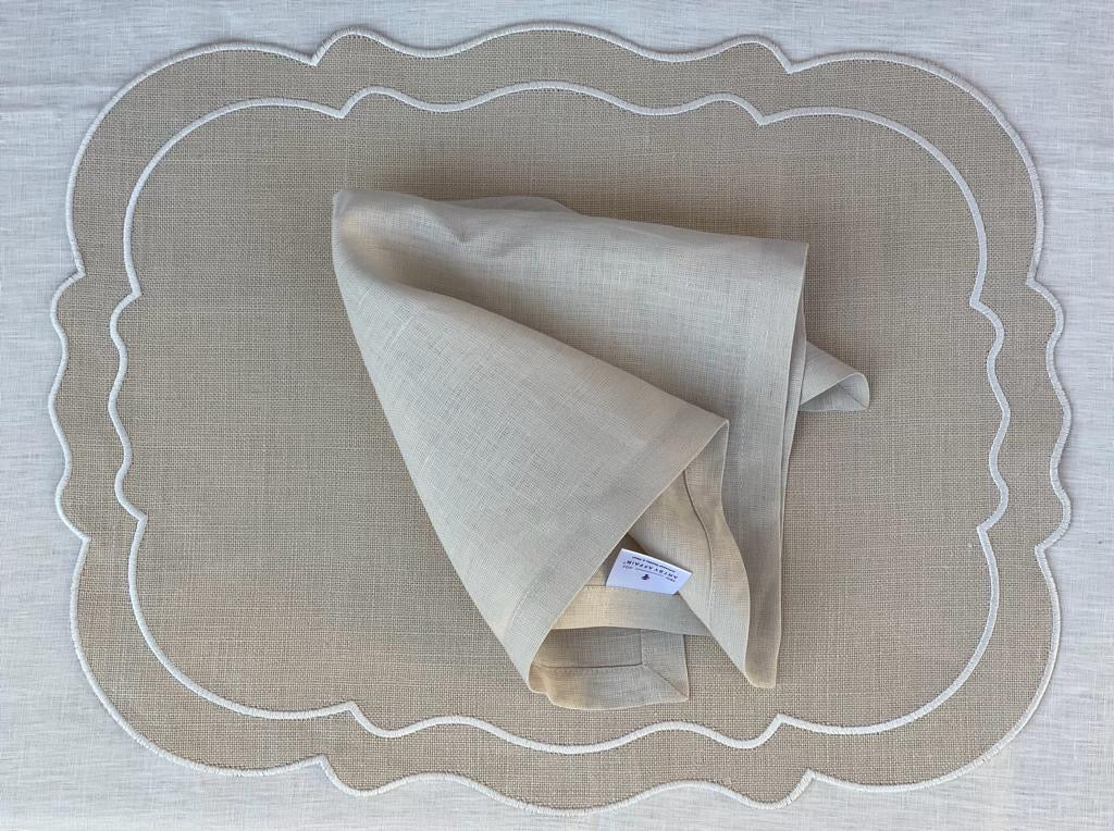 White and Beige Linen Placemat, Amália